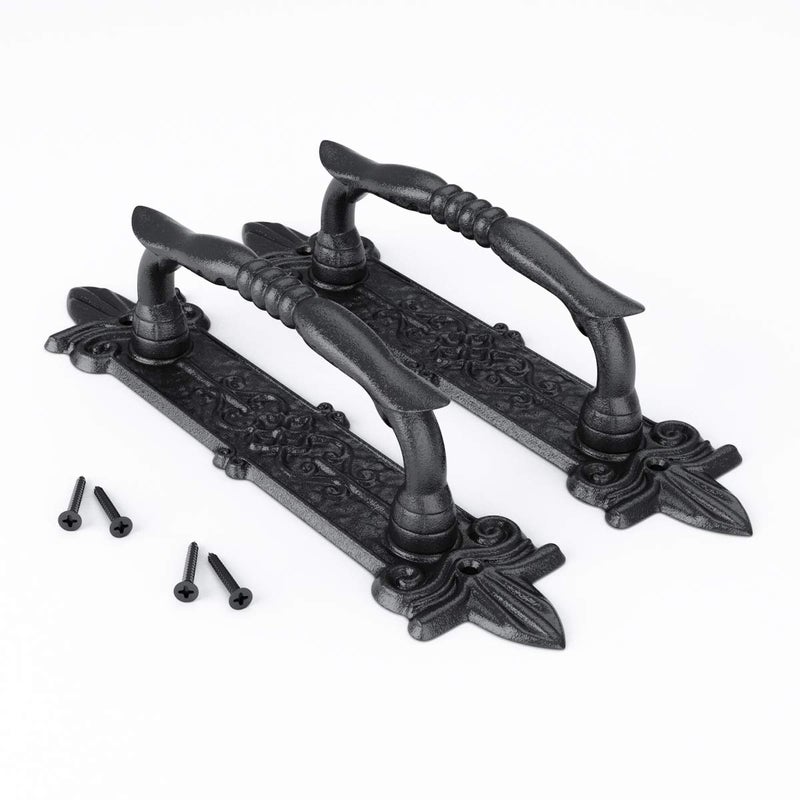 SMARTSTANDARD Heavy Duty 9" Antique Barn Door Handle Set of 2, Large Rustic Carved Door Pull, for Gates Garages Sheds, Black Powder Coated Finish - Image 2